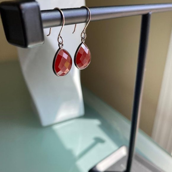 Garnet Gemstone Sterling Silver Earrings - Picture 2 of 3